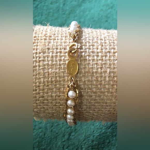 Vintage Napier Faux Pearl Necklace and Bracelet w/Intertwined Chains - Picture 3 of 13